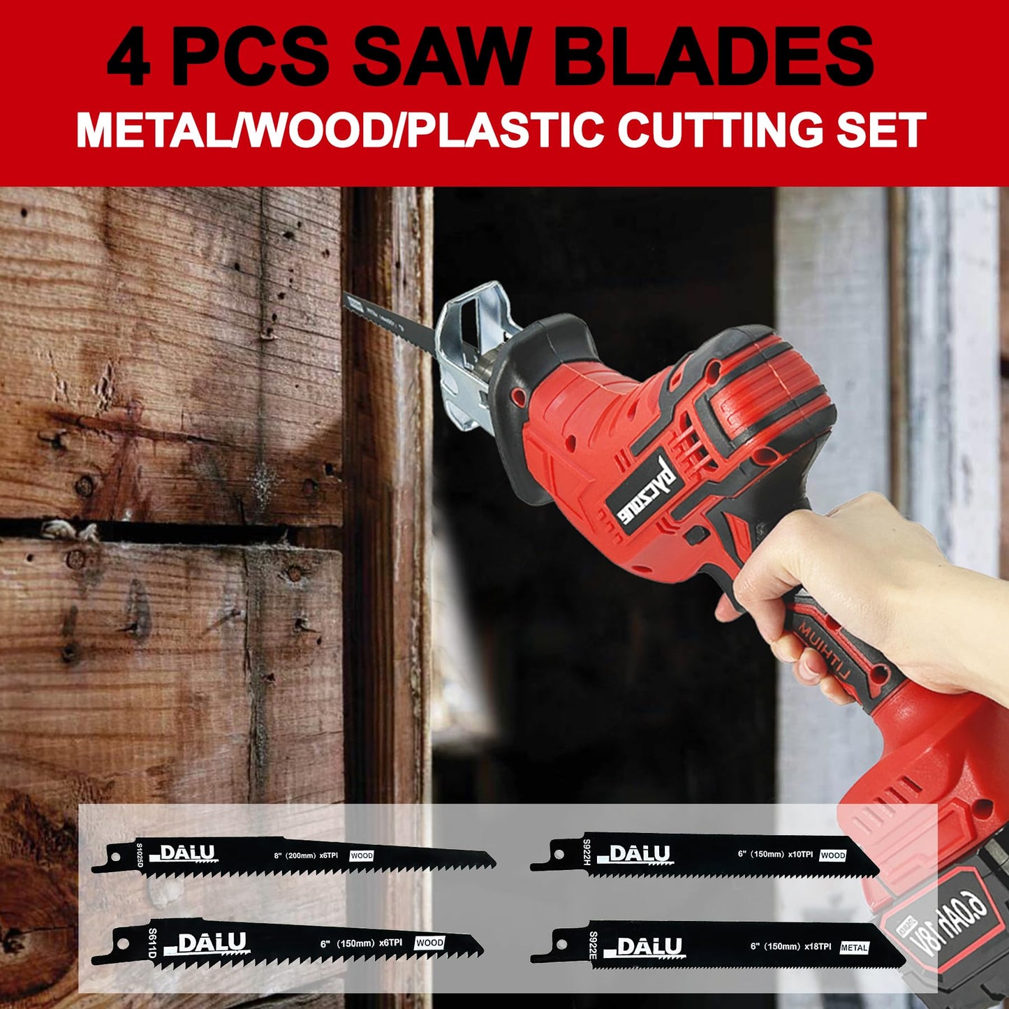 Reciprocating Saw Compatible with Milwaukee M18 18V Battery, Cordless Recipro Saw Sawzall, 0-3500SPM Variable Speed, Tool-free Blade Change, 4 Saw Blades Kit for Wood/Metal/PVC Cutting, Bare  - WoodArtSupply