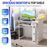 PakaLife Reception Desk with Counter, Front Desk Reception Counter Table with LED Lights, Retail Counter with Power Outlets,Drawers,Shelves, for Beauty Salon Lobby Shop Bar Checkout Office,White PakaLife