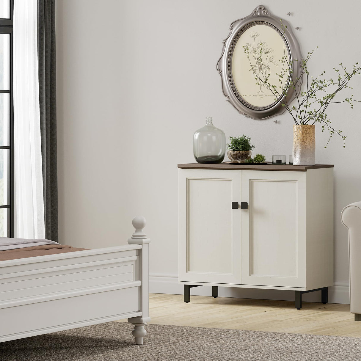 FENSULN Buffet Sideboard Cabinet Farmhouse Modern Storage Cabinet with Adjustable Shelves for Kitchen, Coffee Bar, Living Room, White FENSULN