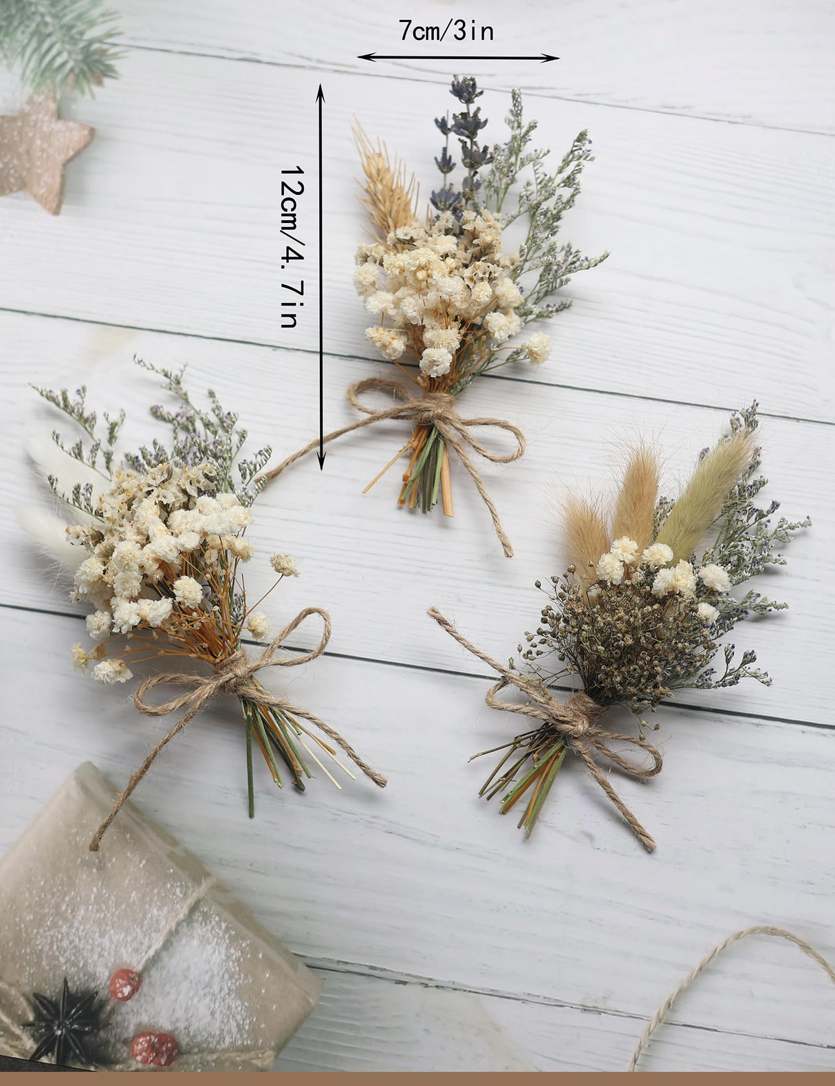 Mini Dried Flower Bouquet Set of 12, Small Bouquets, Bohemian Wedding Table Centerpieces Arrangements, Bridesmaid Flower Girl Proposal Gift Box, Groomsmen Boutonnieres.(primary colour) xin's convey
