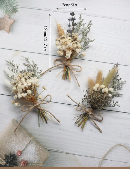 Mini Dried Flower Bouquet Set of 12, Small Bouquets, Bohemian Wedding Table Centerpieces Arrangements, Bridesmaid Flower Girl Proposal Gift Box, Groomsmen Boutonnieres.(primary colour) - WoodArtSupply