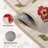 DUKINO 2x6 Runner Rug for Hallway, Washable Kitchen Runner Rug with Non Slip Backing, Low Pile Soft Boho Floral Runner for Kitchen, Hallway, Entryway, Laundry, Bedroom, Beige DUKINO