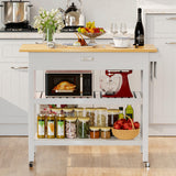HiDSLiving Kitchen Island 42" Rolling Kitchen Island Cart On Wheels with Drawer Towl Rack 3 Tiers Rolling Utility Cart with Solid Wood Top Serving Trolley for Dining Room White HiDSLiving