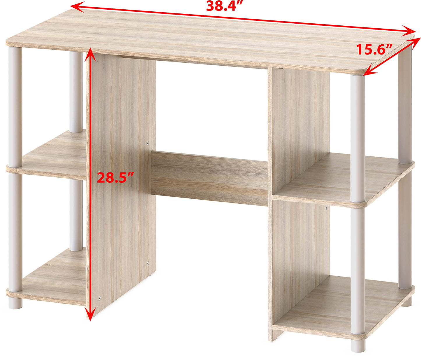 SHW Home Office Wood Desk with Double Sided Shelves, Oak - WoodArtSupply