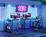 ODK 48 Inch Small L Shaped Gaming Computer Desk with Power Outlets, Corner Desk with Reversible Storage Shelves & PC Stand for Small Space, Modern Simple Home Office Table, Carbon Fiber Surface, Black ODK