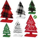 3 Pcs Wooden Christmas Trees Table Sign Decorations Different Patterns Double-sided Printing, Rustic Christmas Tree Farmhouse Tabletop Decor, Multiple Styles Sizes Xmas Christmas Tiered Tray Decor Sophena