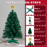 3ft Artificial Christmas Tree with Gold Tree Topper Star, Mini Xmas Pine Tree with 4-Leg Stable Plastic Base, Small Tabletop Christmas Decoration for Home Office Holiday Party Indoor Use FLAGLY