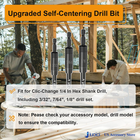 Upgraded CC2430 3/32", 7/64", 1/8" Self Centering Hing Drill Bit Set VIX Bit for 1/4 in Clic-Change Hex Shank Drill, #6 8 10 Center Finding Drill Bit, 3 Piece jiuoici
