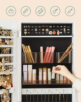 SONGMICS Jewelry Cabinet Armoire, Freestanding Lockable Storage Organizer Unit with 2 Plastic Cosmetic Storage, Full-Length Frameless Mirror, for Necklace Earring, White UJJC002W01 SONGMICS
