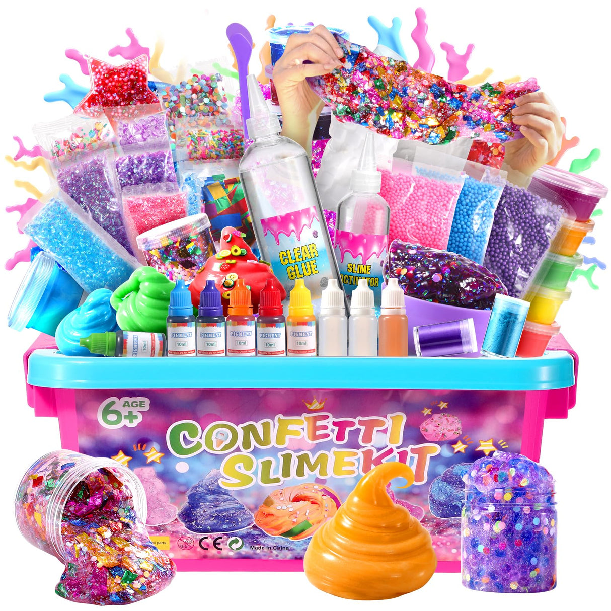 pokujyrt Confetti Slime Kit, Sparkling Slime Making Kit, DIY Craft Set with Clear Glue, Colors, and Decorations, Ages 6+ pokujyrt