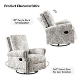 HULALA Home Modern Rocker Recliner, Printed Fabric Swivel Glider with Adjustable Backrest & Footrest, Beige HULALA HOME