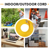 EP 50 Ft Lighted Outdoor Extension Cord with 3 Electrical Power Outlets - 14/3 SJTW Heavy Duty Yellow Extension Cable with 3 Prong Grounded Plug - Power Cord for Lawn, Garden, Appliances EP