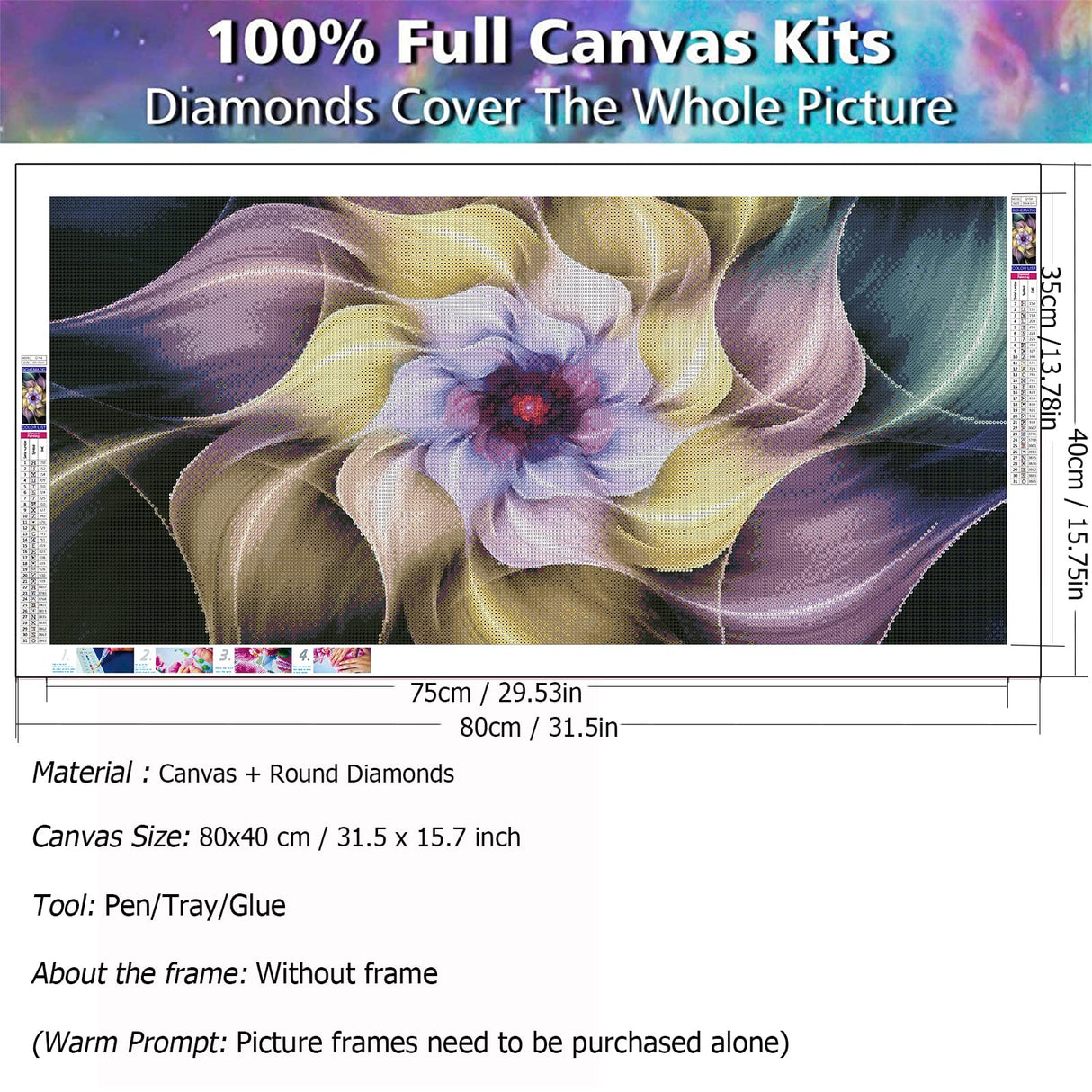 YALKIN 5D Large Diamond Painting Kits for Adults (31.49x15.7inch), Full Round Drill Abstract Flower Pictures Arts Paint by Diamonds Kits Diamond Art Kits for Home Wall Decor Relax Gift YALKIN