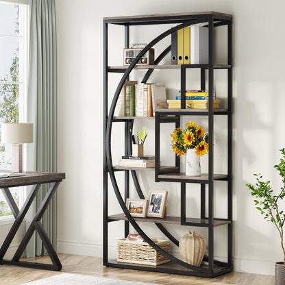 Industrial 5-Tier Etagere Bookcase by Tribesigns in Vintage Grey - Stylish Storage Solution for Home & Office - WoodArtSupply