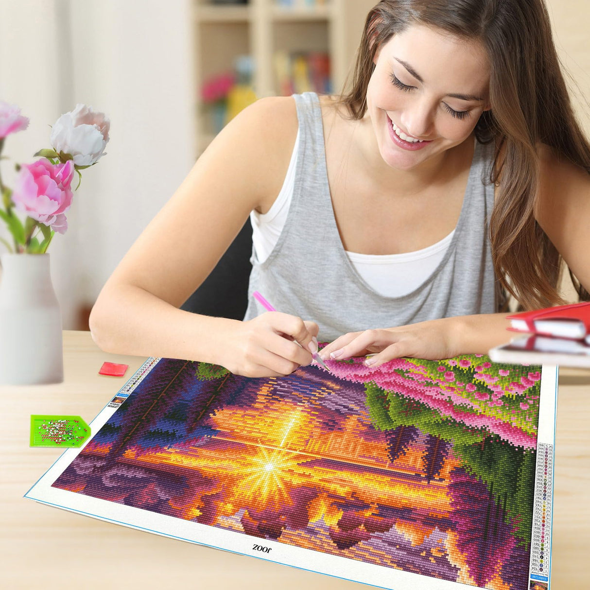 JOOZ Large Landscape Diamond Art Kits for Adults - 5D Sunset Diamond Painting Kits for Adults, DIY Full Drill Extra Large Lake Diamond Art Painting, Gem Art Kits for Home Wall Decor 27.5x15.7 Inch JOOZ