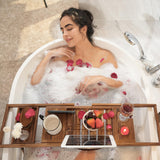 VaeFae Teak Bathtub Tray, Expandable Wooden Bath Tray for Tub with Wine and Book Holder, Solid Bathroom Caddy with Free Teak Body Brush VaeFae