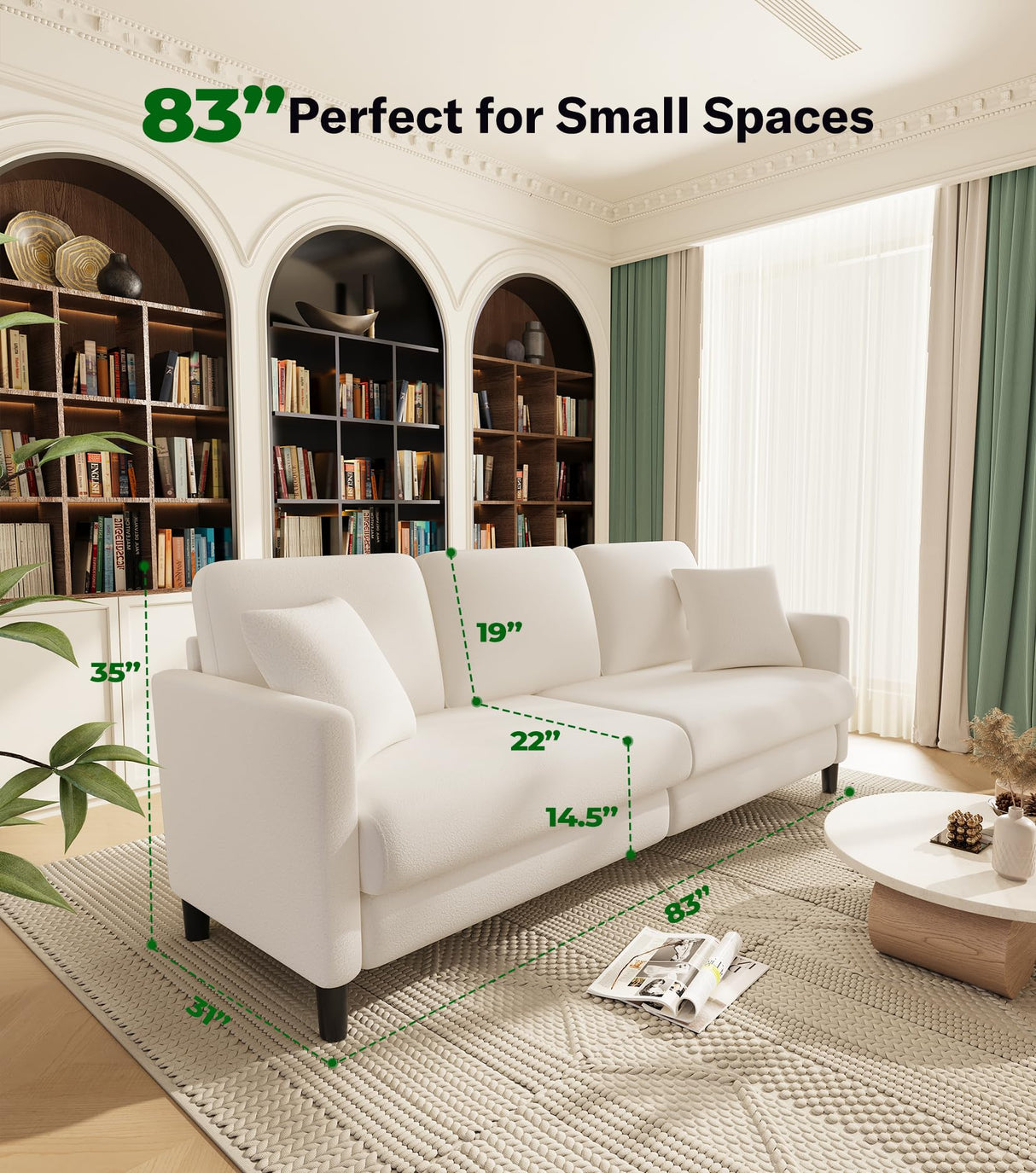 Welzona 83" Sofas for Living Room, Comfy Loveseat Sofa, Teddy Fleece Love Seat Couch, Tool-Free Setup Couches for Living Room, All-Wood Sofa Couch, Small Couch 2 Pillow Included, Beige Welzona