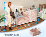 Casaottima Dresser for Bedroom with Charging Station, 52" Long Dresser with 8 Storage Drawers, Large Fabric Dressers Chests of Drawers with Shelves, Pink Casaottima