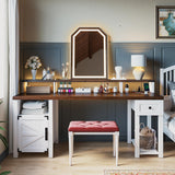 EnHomee 55" Computer Desk with Drawers Farmhouse Desk with Long Monitor Stand Reversible Wood Desk with Power Outlets Large Home Office Desk with Storage Cabinet Writing Desk with Drawers for Bedroom EnHomee