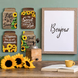 4 Pcs Kitchen Wall Decor Mason Jar Set Wooden Rustic Home Decor Inspirational Kitchen Hanging Farmhouse Wall Signs for Home decoration(Sunflower) Qunclay
