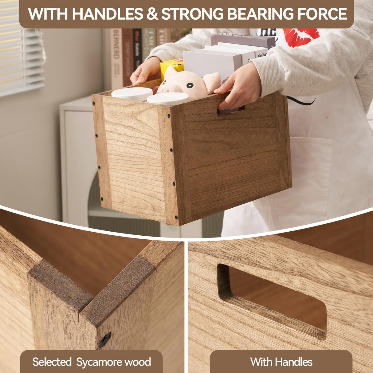 KIRIGEN Stackable Wood Storage Cube/Basket/Bins Organizer for Home Books Clothes Toy Modular Open Cubby Storage System - Office Cubical Bookcase Closet Shelves C26-DBR KIRIGEN