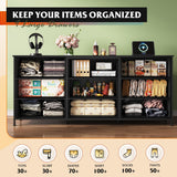WLIVE 63''W Dresser for Bedroom, Black Dresser TV Stand for 65, 70, 75 inch TV, Wide Chest of Drawers with 9 Drawer, Large Entertainment Center, Fabric Dressers with Wood Top for Closet, Living Room WLIVE