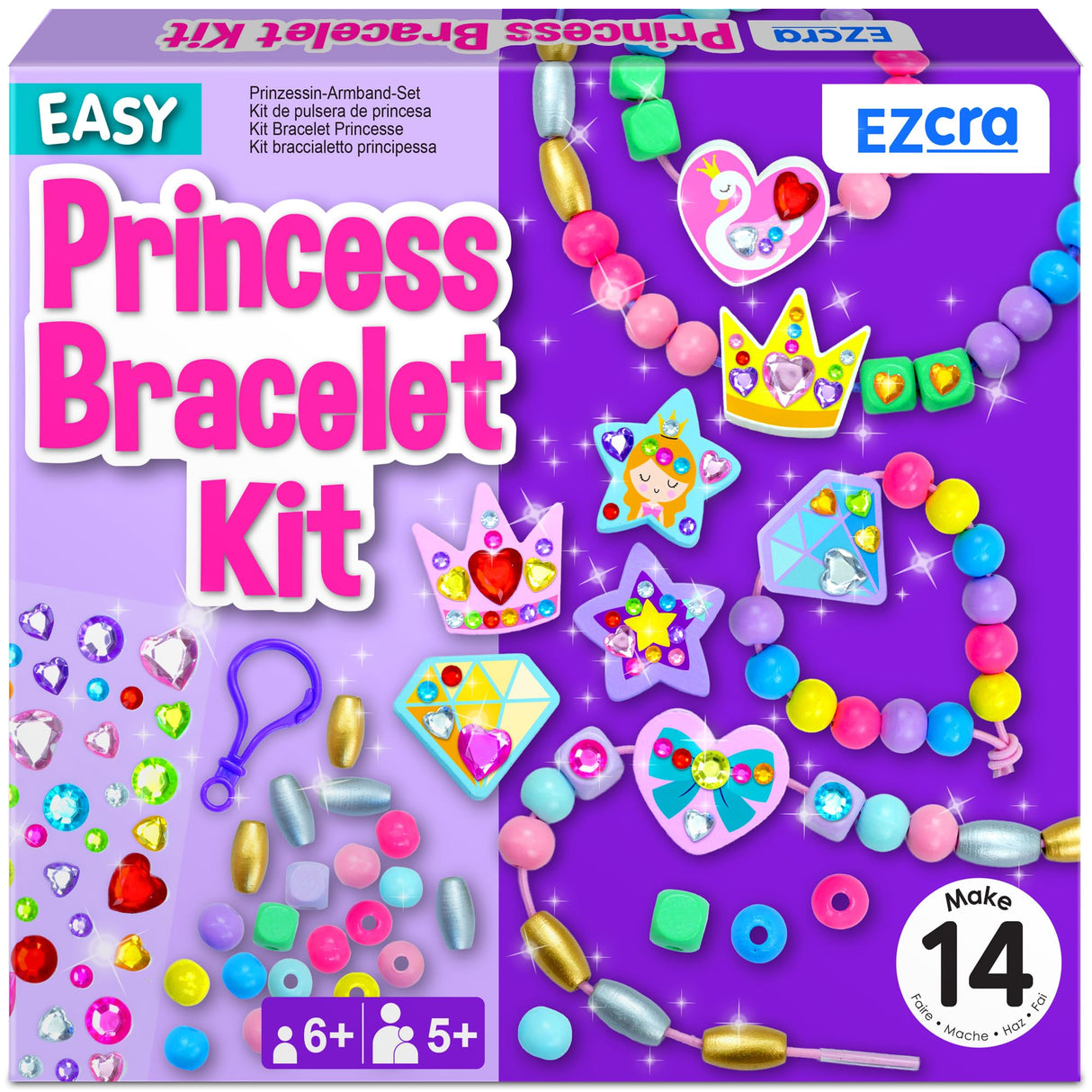 EZCRA Kids Bracelet Making Kit – Make 14 Jewelry Kit for Girls Age 5 - Beads for Kids - Friendship Bracelet Craft Set - Easy DIY Bracelet Kit, Gift for Girls 4-6 EZCRA