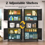 SteeLoong Kitchen Pantry Storage Cabinet with Microwave Stand，Black 75" Tall Metal Cupboard with 4 Doors and Adjustable Shelves for Bathroom, Dining Room SteeLoong