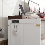 DaiNNCN Cabinet Murphy Bed with Storage Drawer and Charging Station,Cube Foldable Platform Bed,Space-Saving for Living Room,No Box Spring Needed,Full Size,White+Walnut DaiNNCN