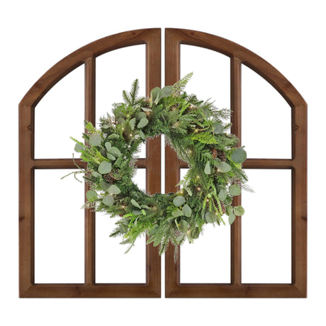 Sintosin Farmhouse Arched Window Frame Wall Decor 30 Inch, Set of 2 Hanging Burning Finished Wooden Window Pane above Bed Wall Art, Rustic Home Decor for Living Room Fireplace Entryway Hallway Sintosin