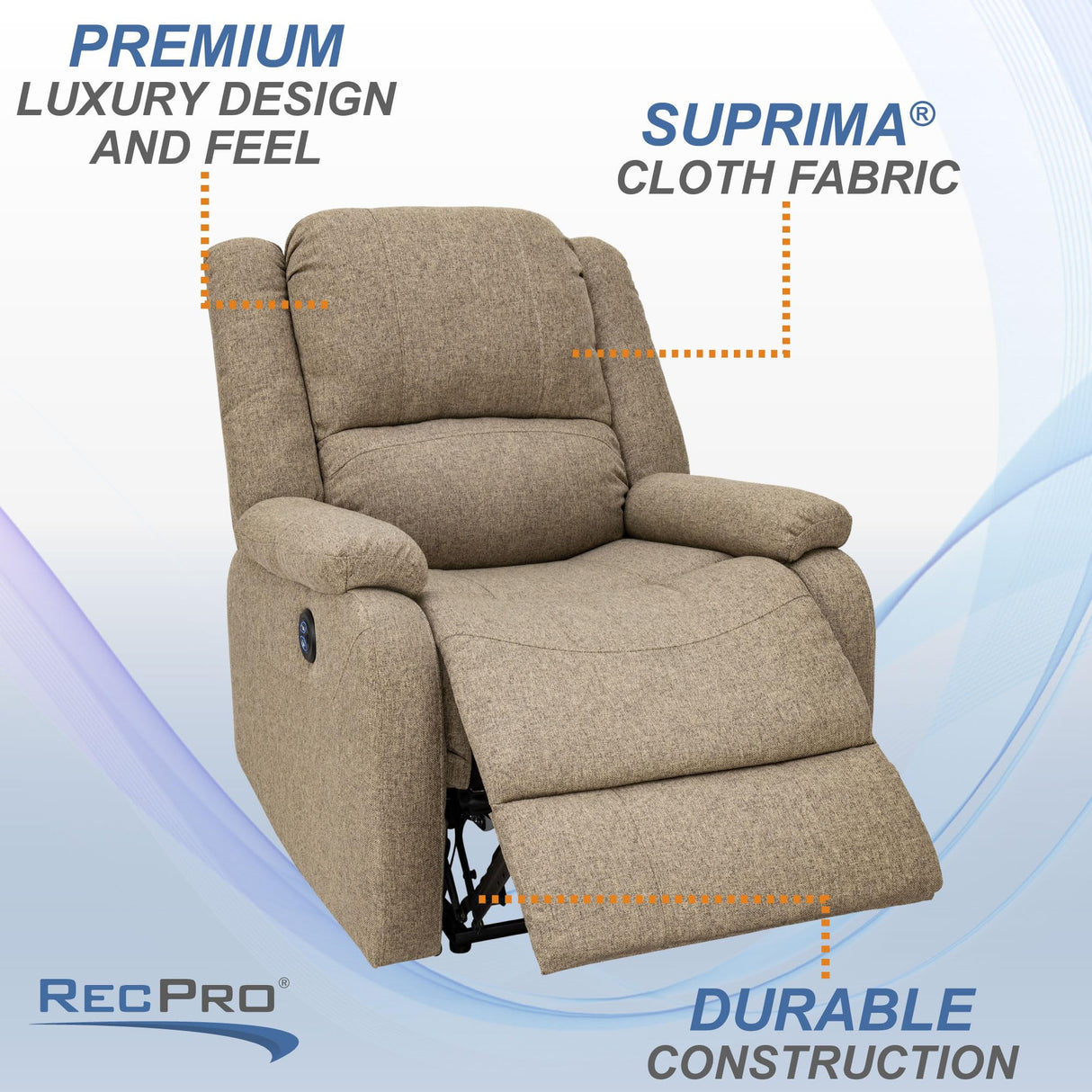 RecPro Charles Collection | 30" Powered Zero Wall RV Recliner | Wall Hugger Recliner | RV Living Room (Slideout) Chair | RV Furniture | RV Chair | Cloth (Oatmeal, 2 Chairs) RecPro