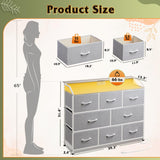 WLIVE Dresser TV Stand with Power Outlets, Led Dresser for Bedroom, Fabric Chest of Drawers with Open Shelves, Wood Top, Steel Frame, 6 Drawer Dressers for Closet, Living Room, Light Grey WLIVE