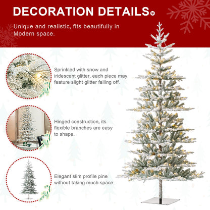 Glitzhome 8ft Deluxe Pre-Lit Flocked Fir Artificial Christmas Tree, Hinged Holiday Xmas Tree with 450 Warm White Lights, Three Function, Easy Assembly