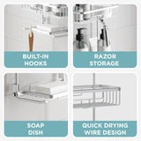 Zenna Home Rustproof Hanging Shower Caddy, Over the Shower Head Caddy with 2 Shelves and Built In Hooks, Aluminum Bathroom Hanging Organizer, Satin Chrome Zenna Home