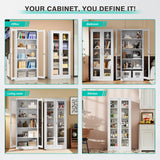 Metal Storage Cabinet with Lock and Glass Doors,Glass Display Cabinet,67" Tall White Storage Cabinets,Locking Curio Cabinets with 5 Shelves for Collectibles,Home,Office,Living Room SISESOL