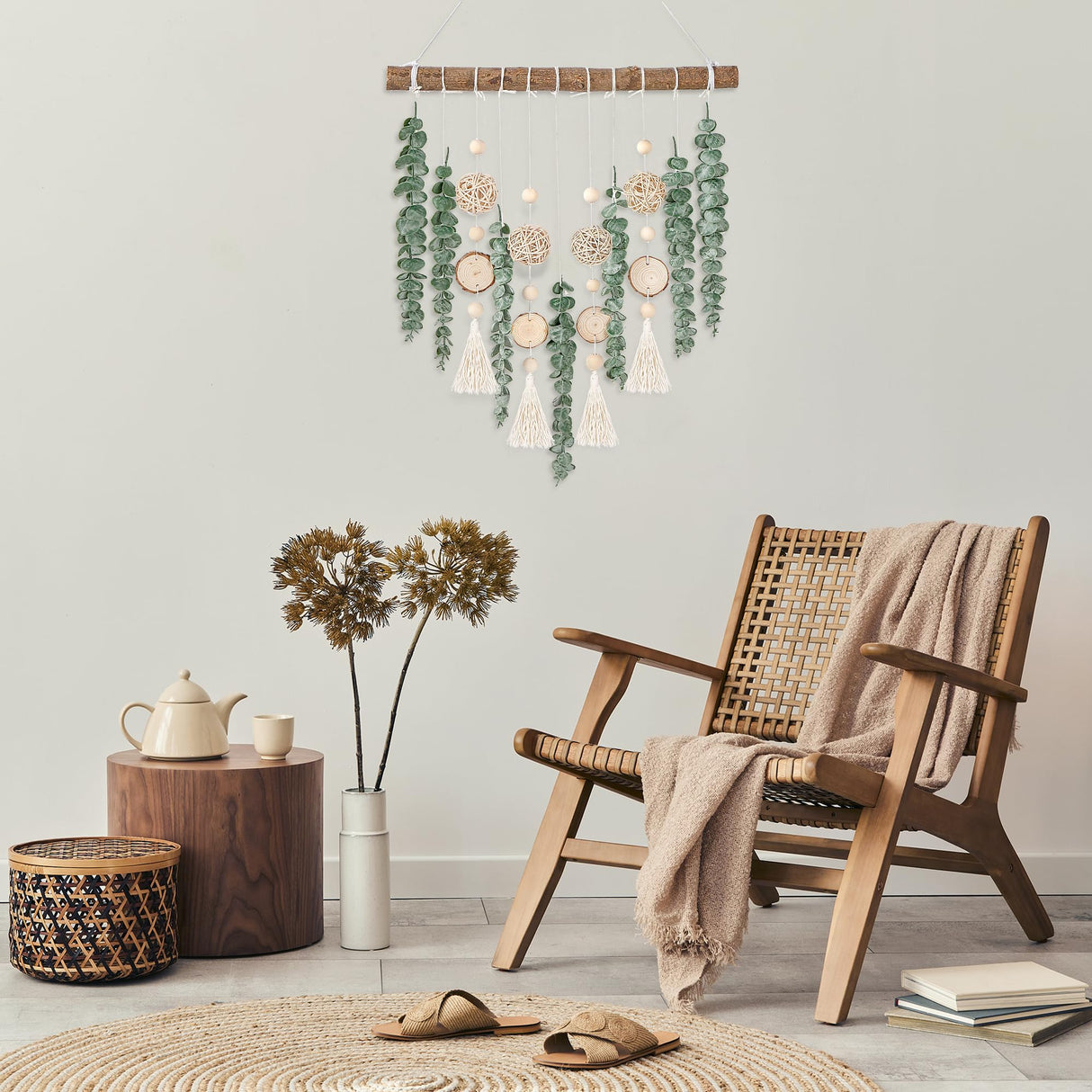 Sggvecsy 21’’ Eucalyptus Wall Hanging Decor Artificial Eucalyptus Plant Fake Greenery Leaves Boho Wall Decor with Wooden Stick for Bathroom Bedroom Kitchen Rustic Farmhouse Home Living Room Decoration Sggvecsy