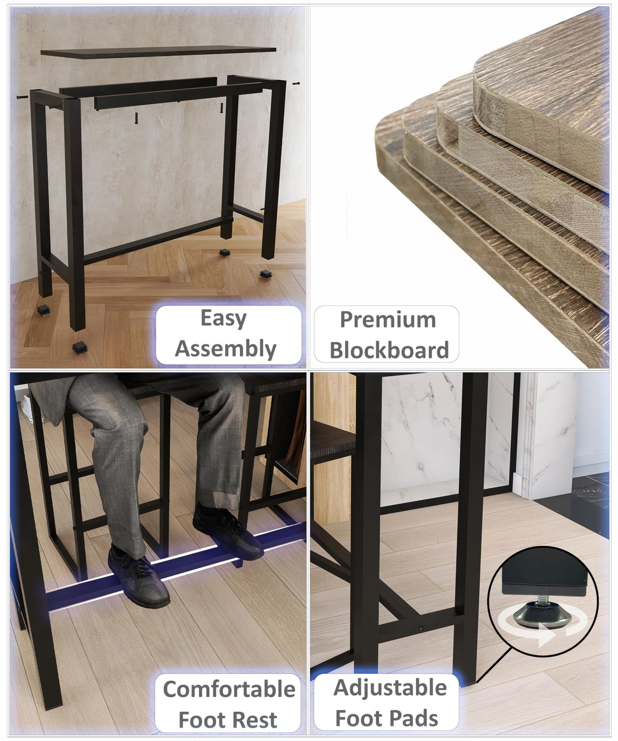 43 Inch Bar Table, Bar Height Pub Table, Water-Resistant Counter Height Table, Rectangular High Top for Kitchen & Dining Living Room, Black Metal Frame & Easy to Set Up, Black Fday