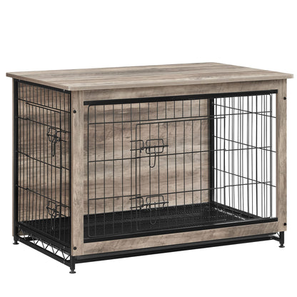 Feandrea Dog Crate Furniture, Side End Table, Modern Kennel for Dogs Indoor up to 70 lb, Heavy-Duty Dog Cage with Multi-Purpose Removable Tray, Double-Door Dog House, Greige UPFC003G01 - WoodArtSupply