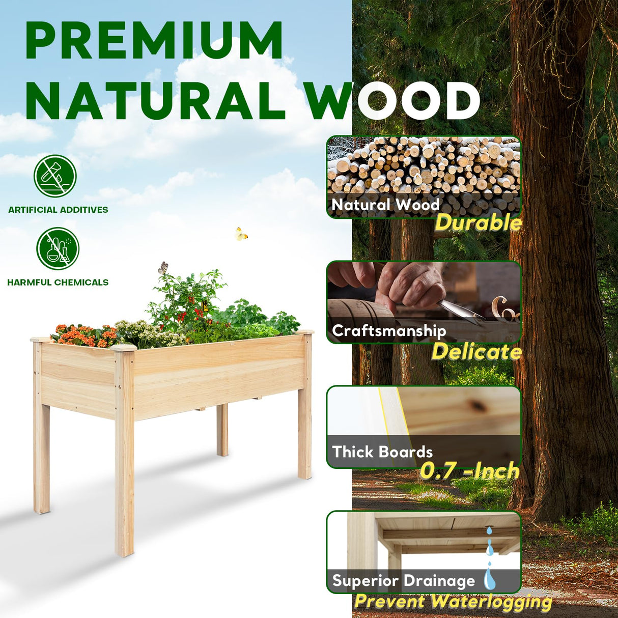 BSP Raised Garden Bed with Legs Outdoor Elevated Garden Planter Wood Stand for Vegetable Flower Herb Upgraded Solid Structure Growing Box Suitable for Backyard Patio and Balcony, 48”L X 24”W BEST SELECT PRODUCTS