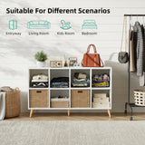 8-Cube Bookshelf 2 Tier Modern Bookcase with Legs, 11in Shelf Opening, 47" Wood Bookshelves Storage Organizer Shelf, Freestanding Open Book Shelves for Bedroom Living Room Office, Modern White Flrrtenv