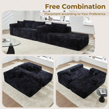 POUUIN 104" L-Shape Modular Sectional Sofa Couch - Comfy Upholstered Cloud Couch for Living Room - Modern Minimalist Couch,Deep Seat,No Assembly Required (Black,Plush Corduroy, Right Facing Chaise) POUUIN