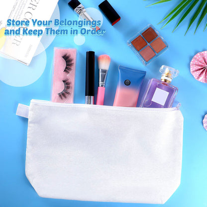 Weewooday 12 Pieces Canvas Makeup Bags for Women Plain Cosmetic Pouch with Zipper Blank DIY Bags for Travel Wedding Teacher Women Toiletry Makeup Cosmetic Stationery(White)