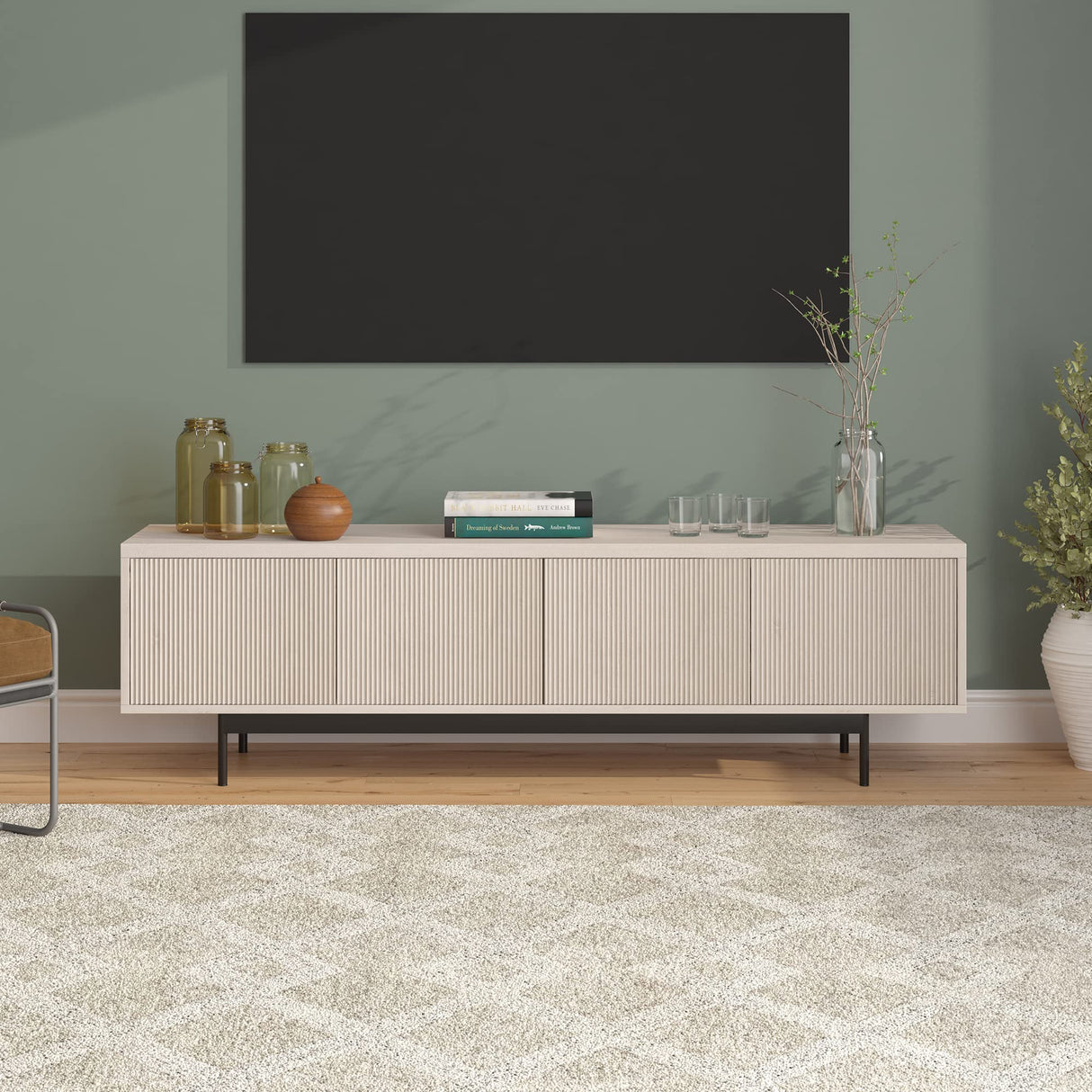 Henn&Hart Whitman TV Stand, 70" Wide, White Henn&Hart