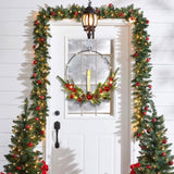 Dolicer 2 Pcs Christmas Wreaths for Front Door Window 12In Christmas Wreaths with LED Lighted Taper Candles and Remote Control Berries and Pine Cones Wreaths for Holiday Christmas Party Decoration Dolicer