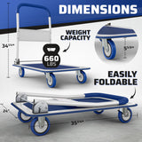 Upgraded Foldable Push Cart Dolly | 660 lbs. Capacity Moving Platform Hand Truck | Heavy Duty Space Saving Collapsible | Swivel Push Handle Flat Bed Wagon - Blue Lifetime Appliance Parts