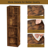 VECELO 4-Tier Bookcase, Modern Storage Cabinet with Height Difference Shelves for Standard Textbooks, 5 Cubes, Vertical or Horizontal, Easy Assembly, Rustic Brown VECELO
