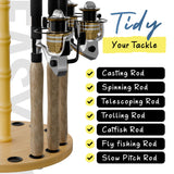Rush Creek Creations Round 16 Fishing Rod Storage Rack - Features Traditional Handcrafted Wood Post - No Tool Assembly, Wood Grain Laminate Rush Creek Creations
