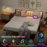 Zevemomo Twin Daybed with Pop Up Trundle, Metal Day Bed Frame with LED Lights and Charging Station, Day Bed with Trundle Bed Twin, Black Daybed for Living Room, Bedroom, Guest Room Zevemomo