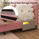 Queen Size Platform Bed Frame with Velvet Upholstered Headboard, Button Tufted Headboard and Footboard, Anti-Collision Soft Rounded Corners, No Box Spring Needed, Easy Assembly, Pink viplov