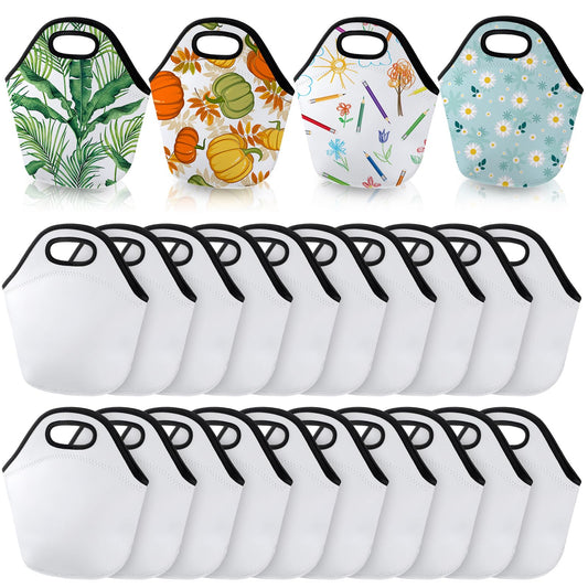 Paterr 24 Pieces Sublimation Blanks Neoprene Lunch Bag Insulated Lunch Box Reusable Lunch Bag Case Thermal Food Carry Case Handbags with Zipper for Adults Work Travel Picnic DIY, White